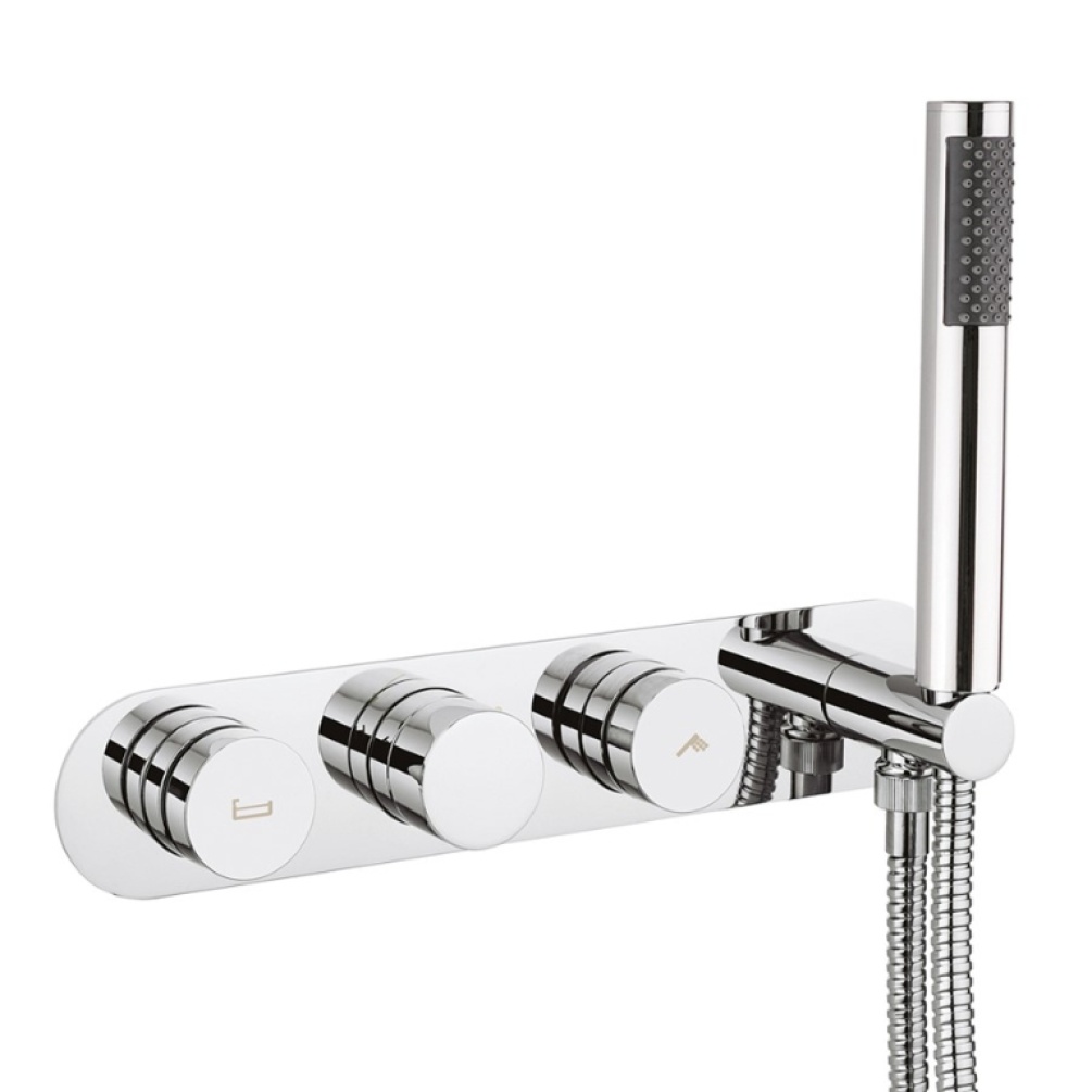 Product Cut out image of the Crosswater Drift Dial 2 Outlet Thermostatic Bath Shower Valve with Handset